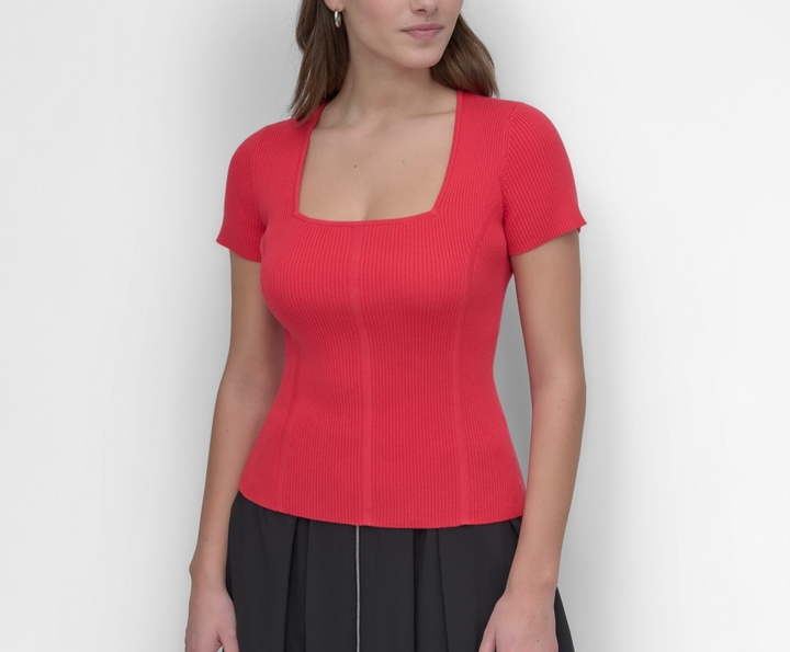 DKNY Women's Square-Neck Short-Sleeve Sweater MSRP $69