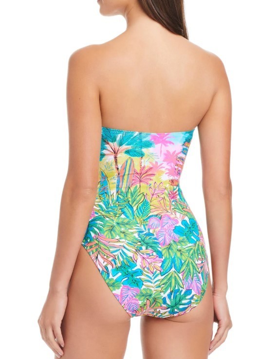 Bleu Rod Beattie Shirred Bandeau One Piece Swimsuit MSRP $125