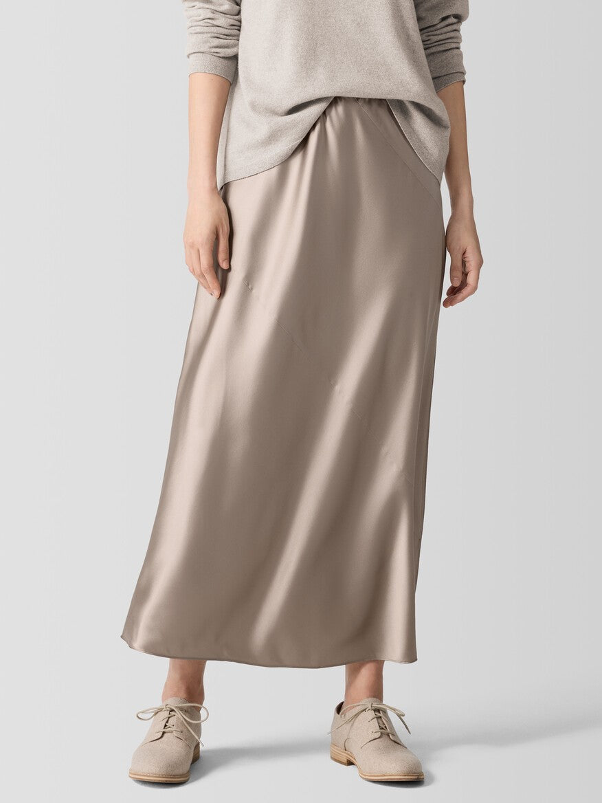 EILEEN FISHER Stretch Silk Charmeuse Bias Skirt MSRP $278