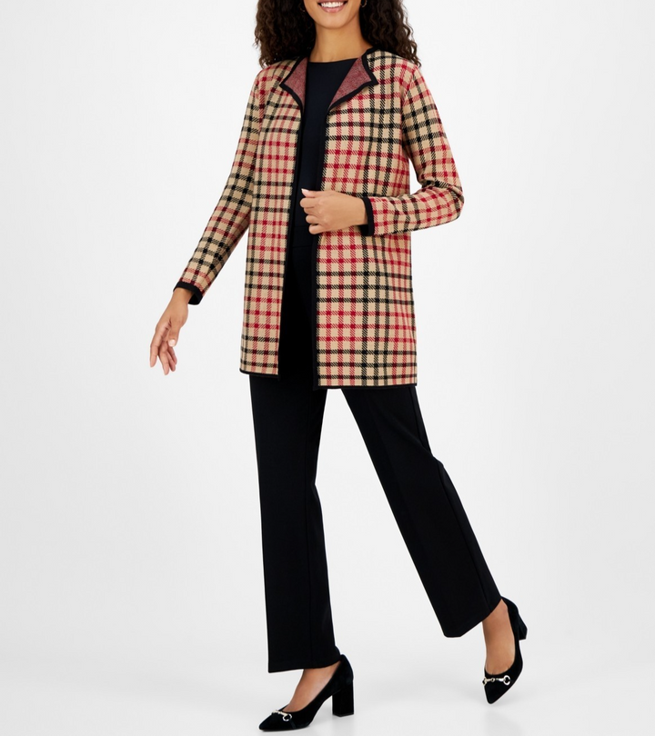 Kasper Women's Plaid Open-Front Cardigan MSRP $119