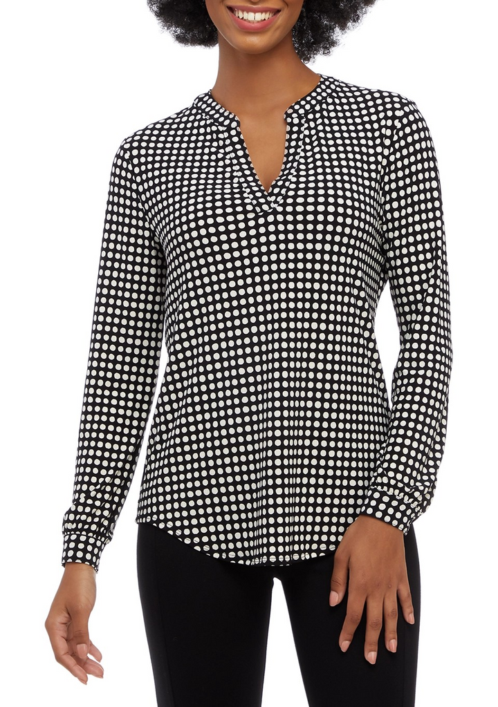 Anne Klein Women's Split-Neck Pearl-Dot Top MSRP $69