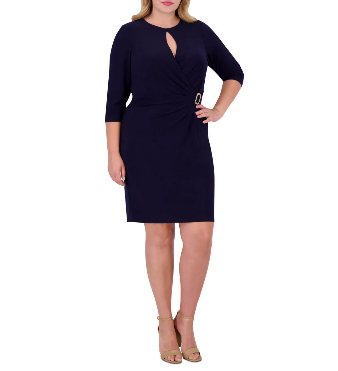 Jessica Howard Plus Size Keyhole-Cutout Gathered-Waist Dress MSRP $ 119