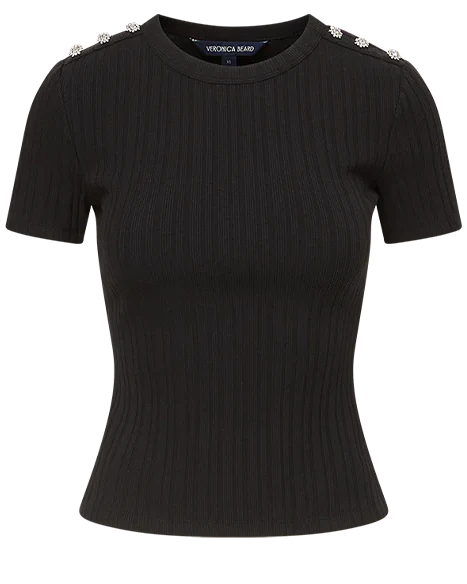 Veronica Beard Women's Draya Rhinestone Button Tee MSRP $248