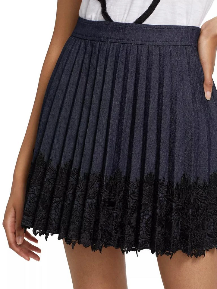 Cinq a Sept Laney Pleated Lace Mini Skirt MSRP $325