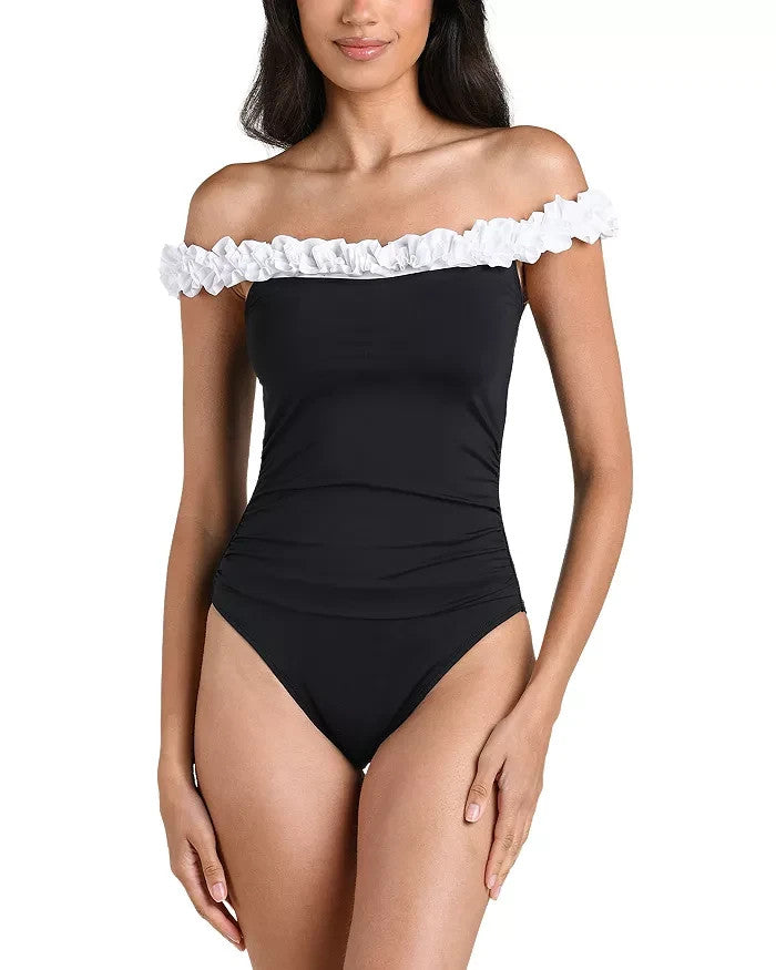 La Blanca Island Goddess Off The Shoulder One Piece Swimsuit MSRP $139