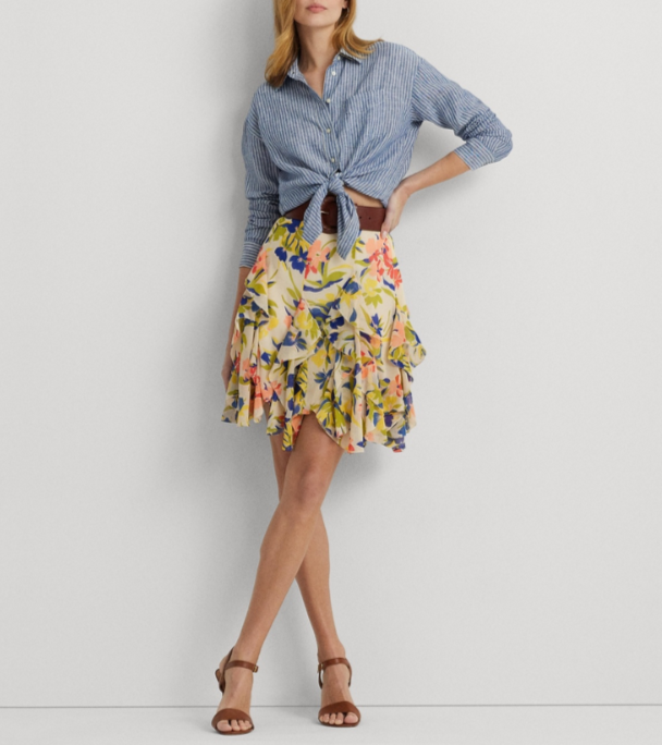 Lauren Ralph Lauren Ruffled Floral Miniskirt MSRP $185