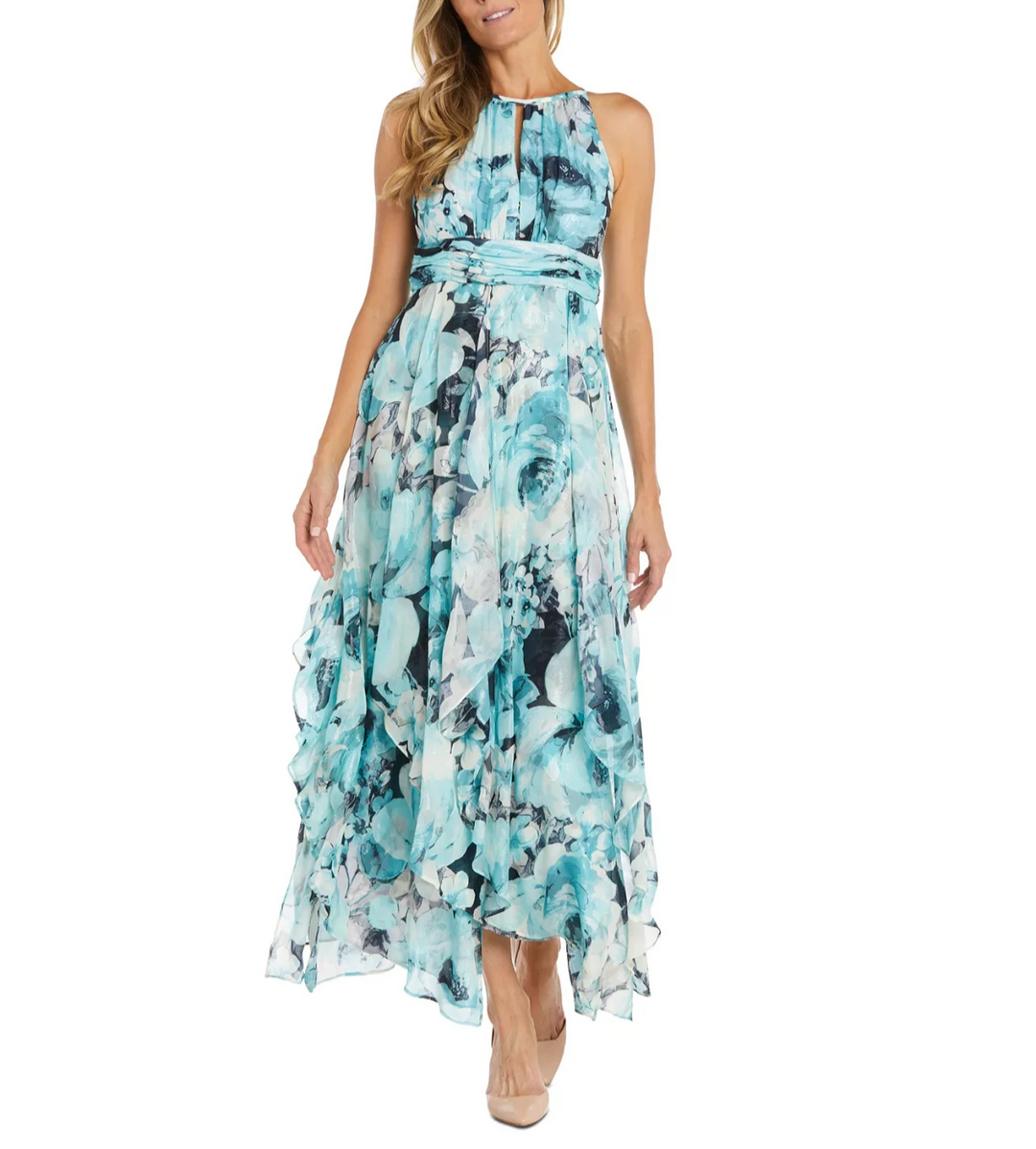 R & M Richards Floral Print Halter Gown MSRP $139