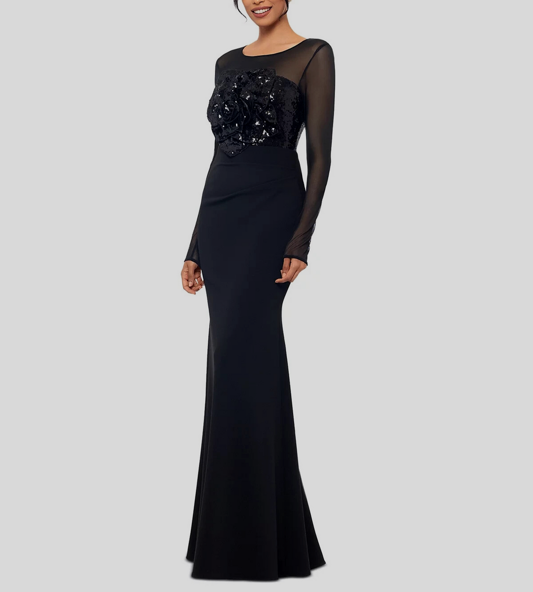 Betsy & Adam Sequined Rosette Illusion Gown MSRP $309