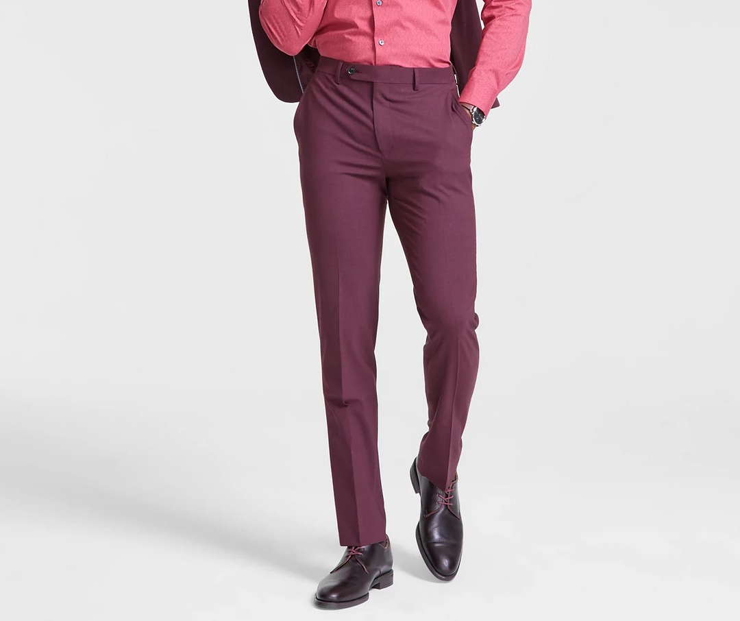 Bar III Men's Skinny-Fit Burgundy Wool Blend Suit Pants MSRP $175