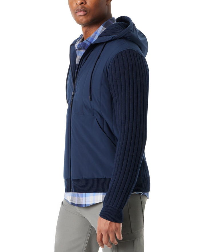BASS OUTDOOR Mixed Media Zip-Front Hooded Sweater Jacket MSRP $119