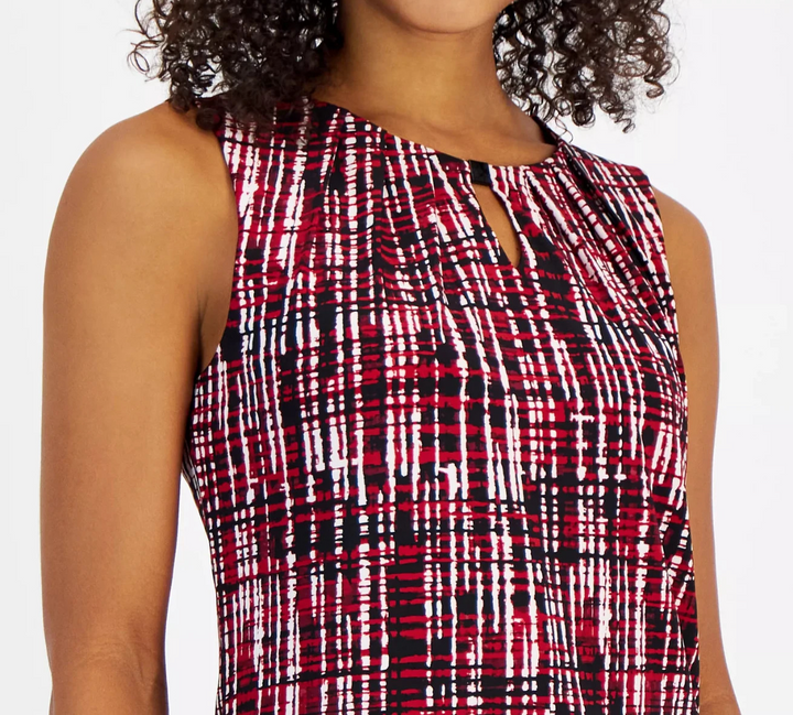 Kasper Women's Graphic-Print Pleat-Neck Sleeveless Knit Top MSRP $49