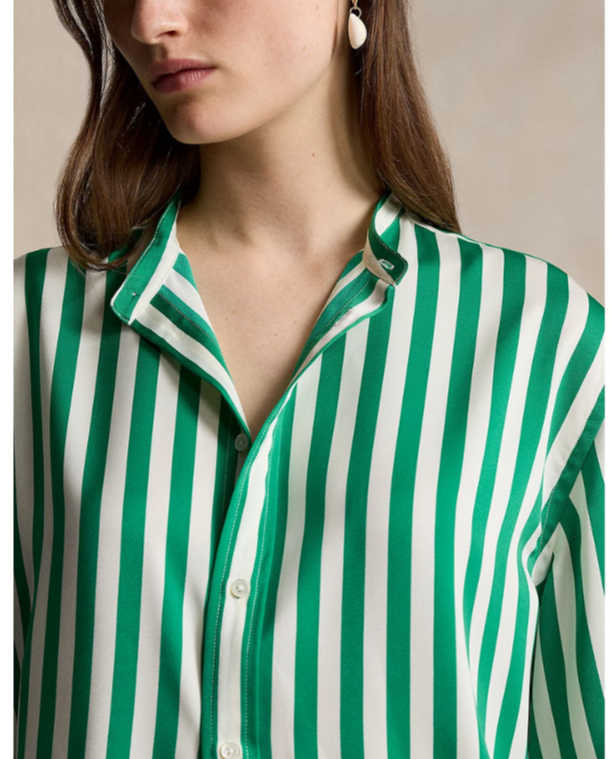 Polo Ralph Lauren Oversize Fit Striped Silk Shirt MSRP $348