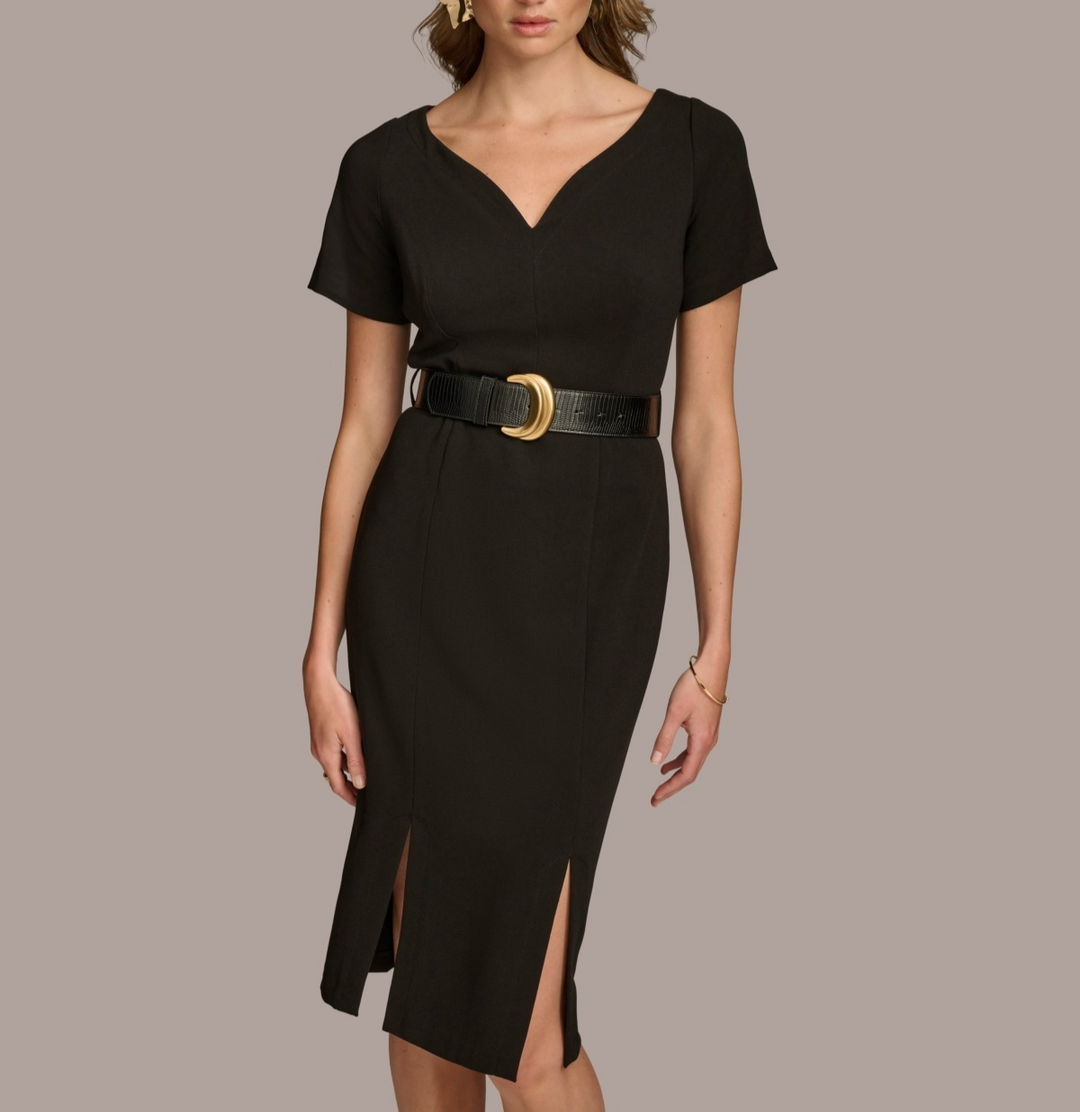 Donna Karan New York Petite V-Neck Belted Short-Sleeve Dress MSRP $149