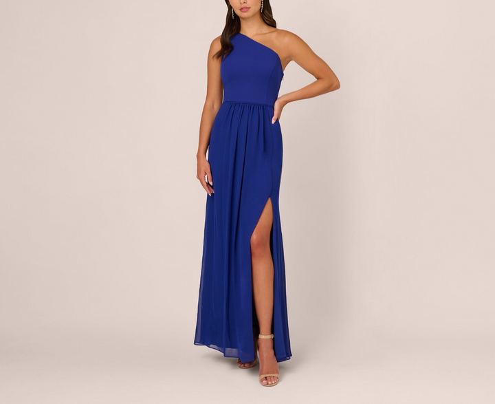 Adrianna Papell One-Shoulder Chiffon Gown MSRP $139
