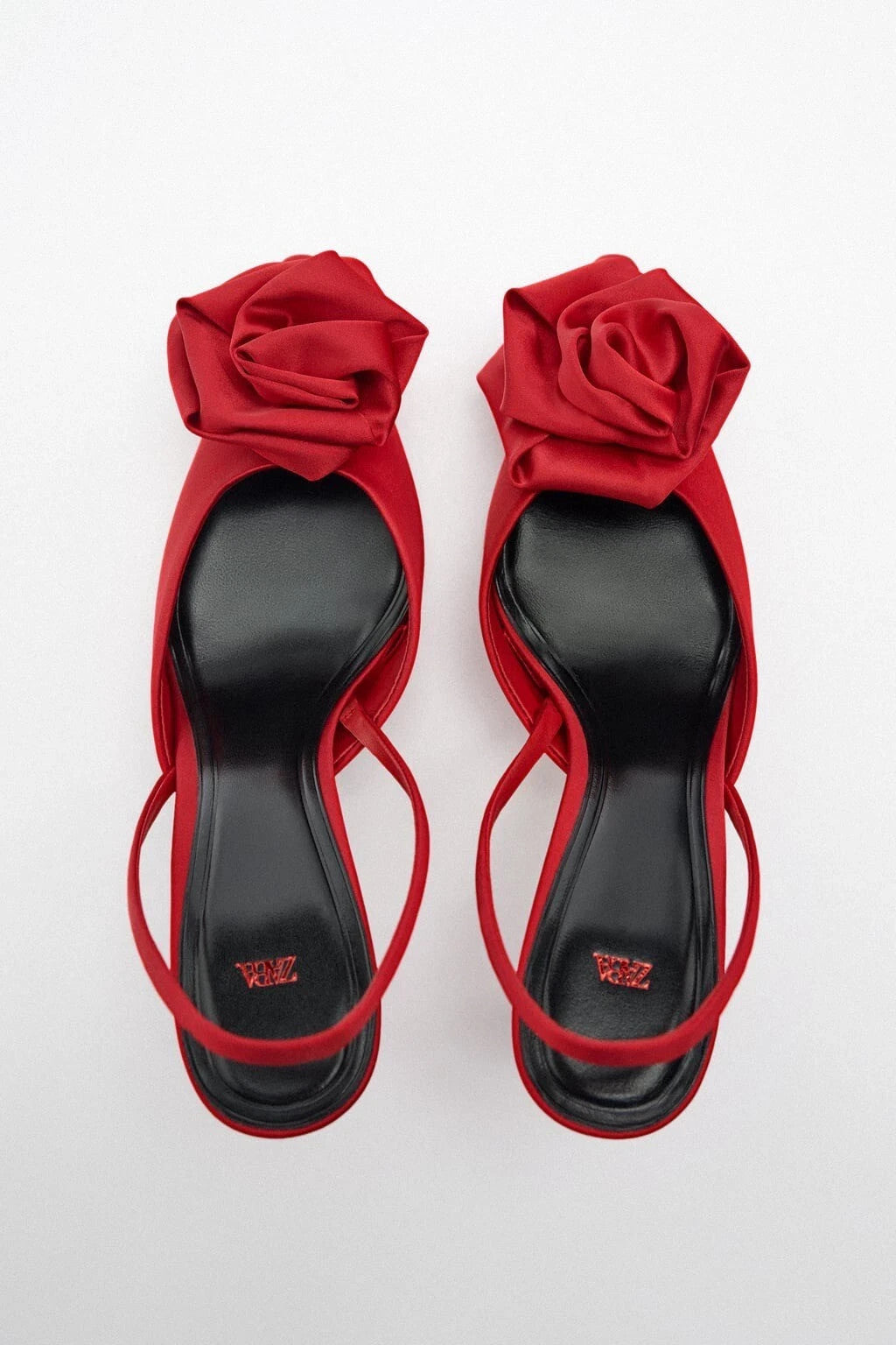 Zara Red Slingback Flower Floral Rosette Satin Pump Heels MSRP $89.90