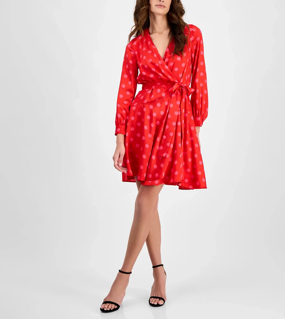 Anne Klein Half-Wrap Polka-Dot A-Line Dress MSRP $139