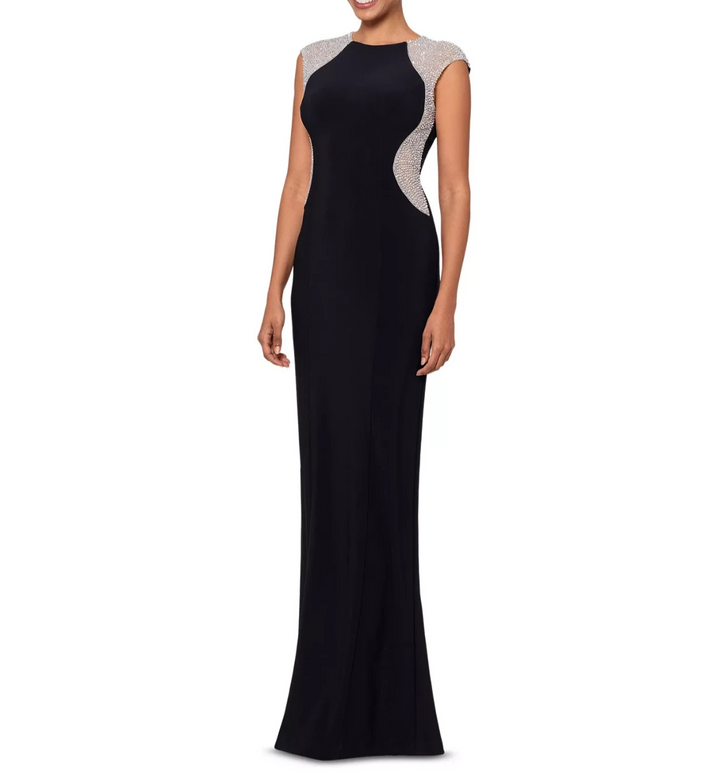XSCAPE Women's Rhinestone Illusion-Trim Gown MSRP $189