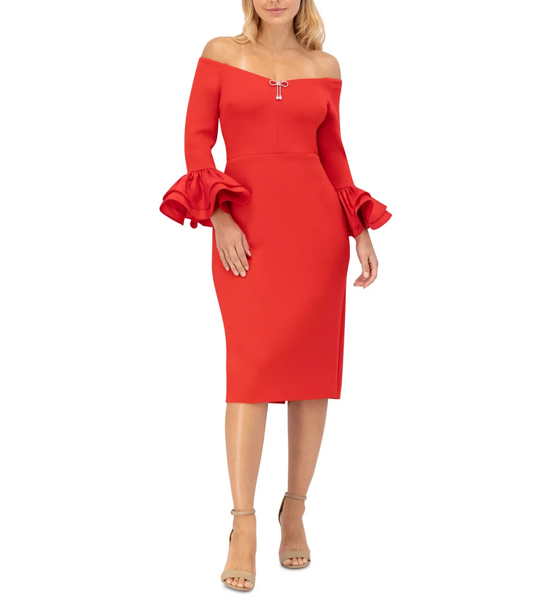 Eliza J Ruffled-Cuff Off-The-Shoulder Cocktail Dress MSRP $168