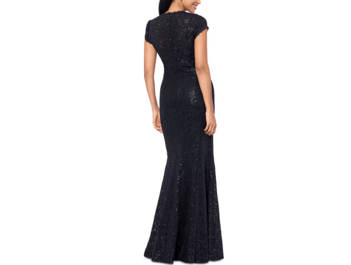 Betsy & Adam Sequined Lace Cap-Sleeve Gown MSRP $319