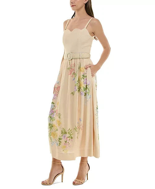 Taylor Floral-Print Belted Fit & Flare Dress MSRP $138