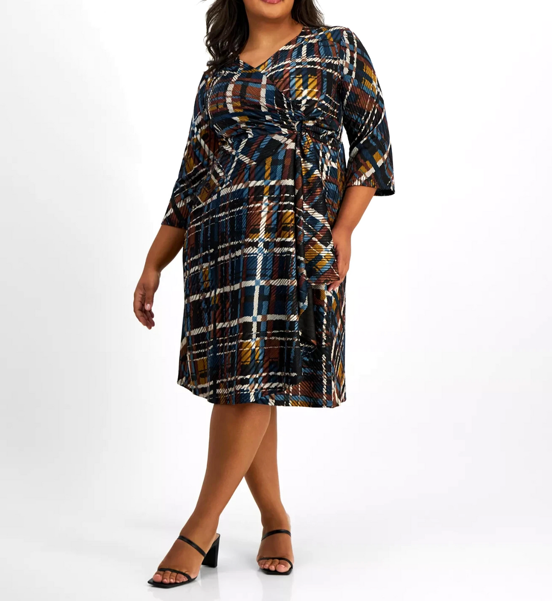 Robbie Bee Plus Size V-Neck Jersey Midi Fit & Flare Dress MSRP $89