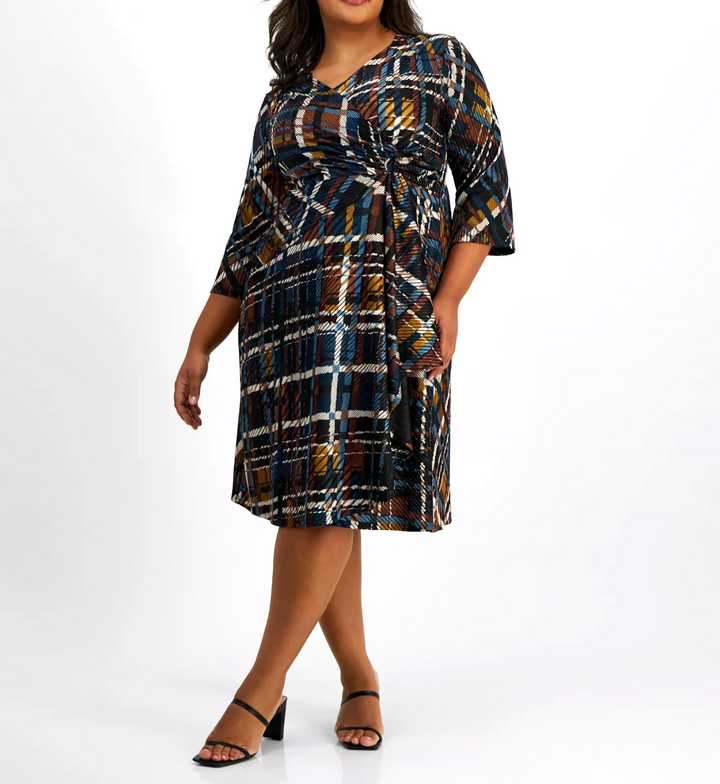 Robbie Bee Plus Size V-Neck Jersey Midi Fit & Flare Dress MSRP $89