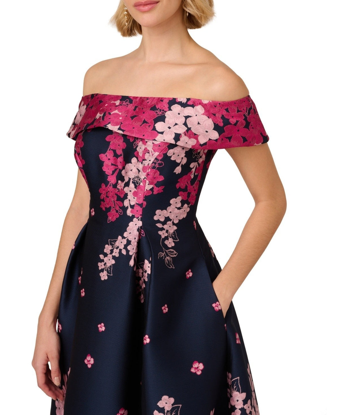 Adrianna Papell Women's Floral-Print Off-The-Shoulder Dress MSRP $249