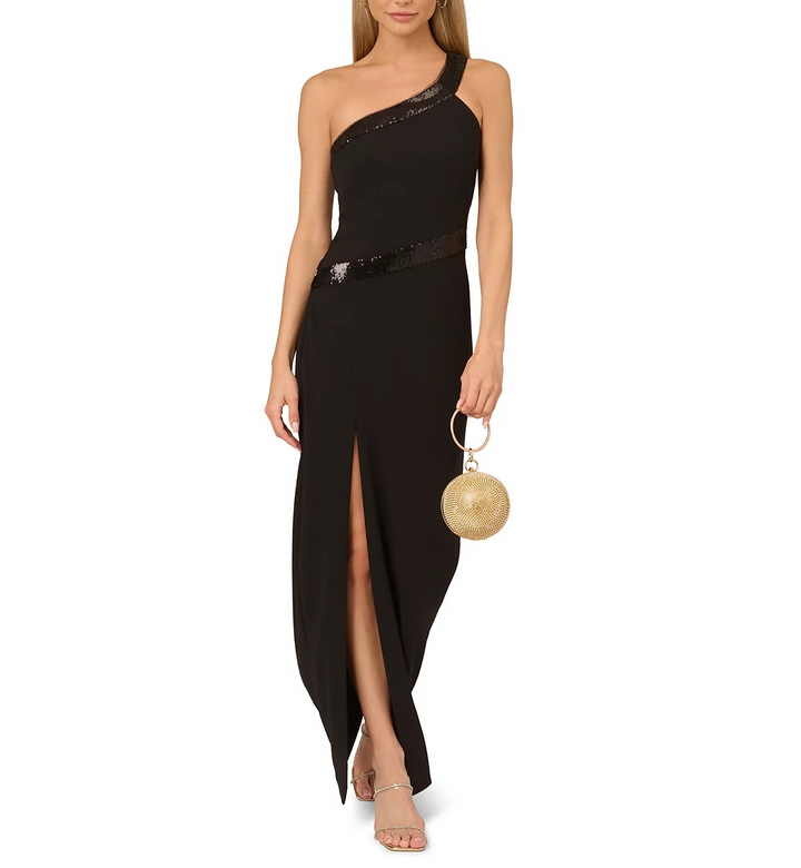 Adrianna by Adrianna Papell Women's Asymmetric Sequin Trim Gown Dress MSRP $245