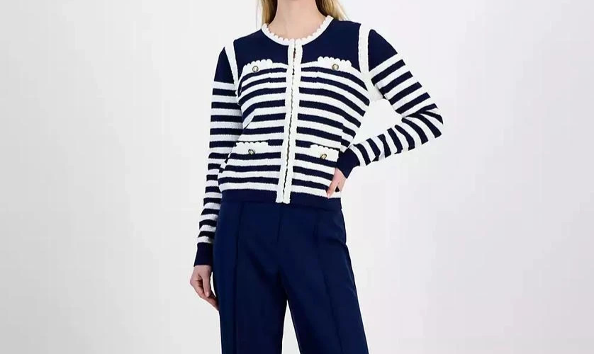Tahari Women's Striped Long-Sleeve Cardigan MSRP $98