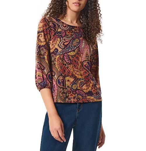 Jones New York Paisley-Print Moss Crepe 3/4-Sleeve Top MSRP $59