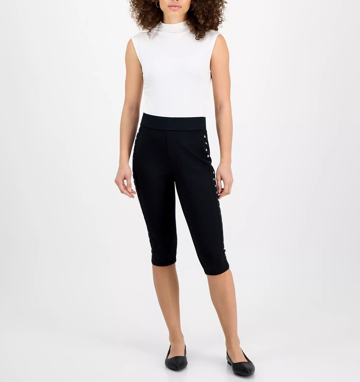 Bar Iii Petite Side-Studded Ponte Capri Pants MSRP $49