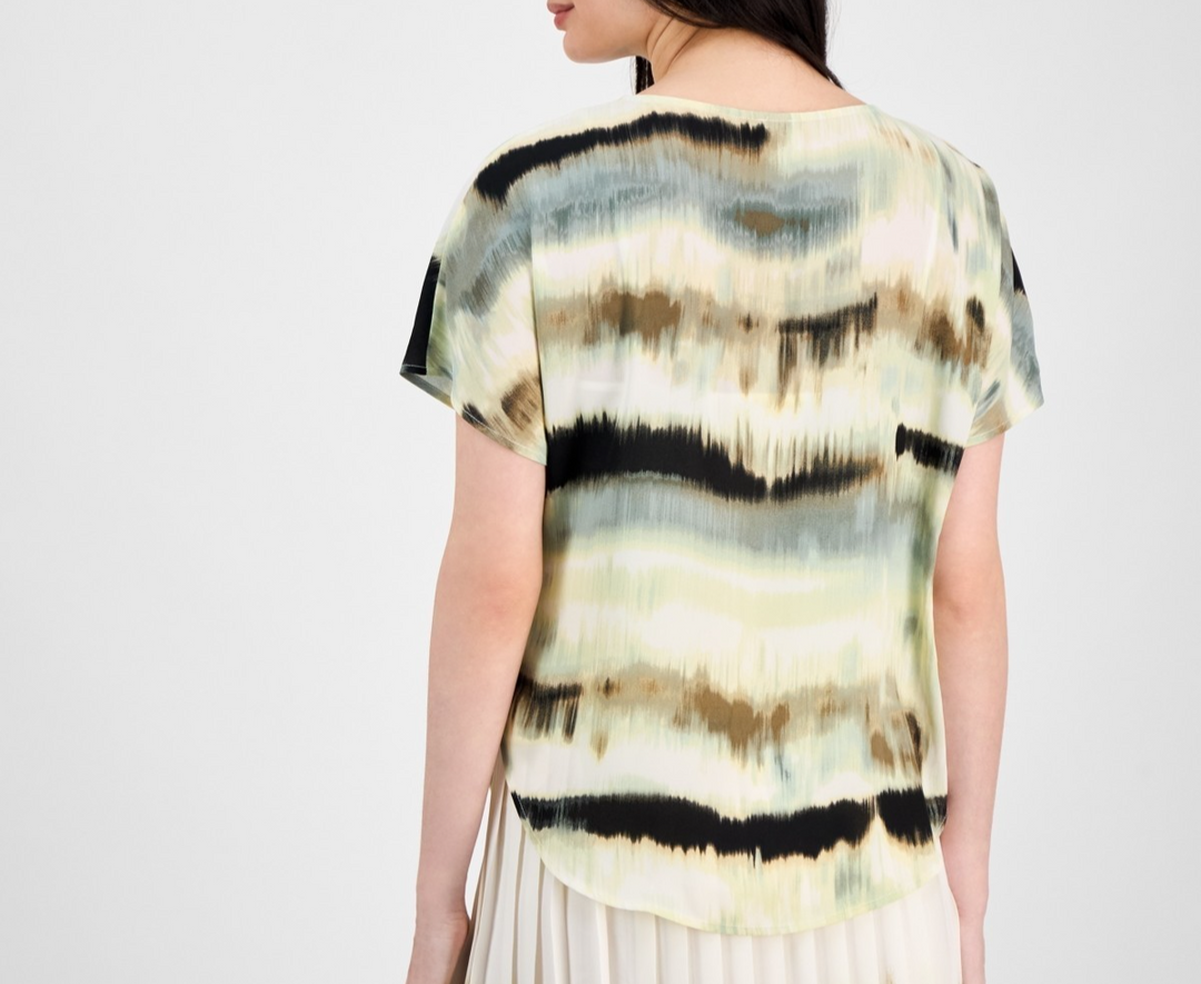 Anne Klein Women's Printed Boat Neck Short-Sleeve Top MSRP $69