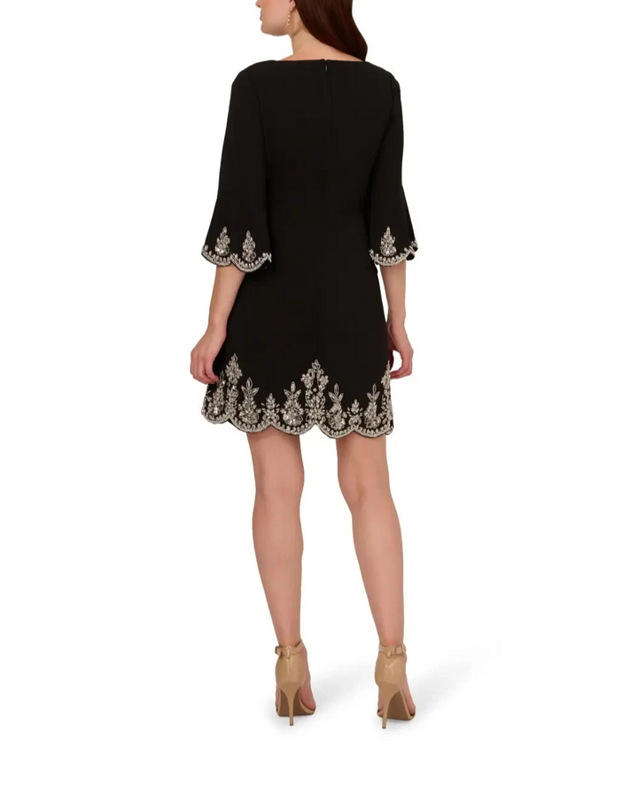 Adrianna Papell Beaded Crepe Bell Sleeve Dress MSRP $ 249