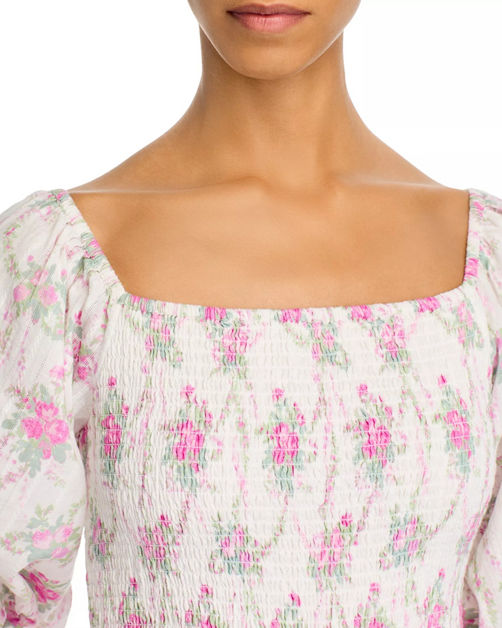 LoveShackFancy Rigby Floral Smocked Midi Dress MSRP $395