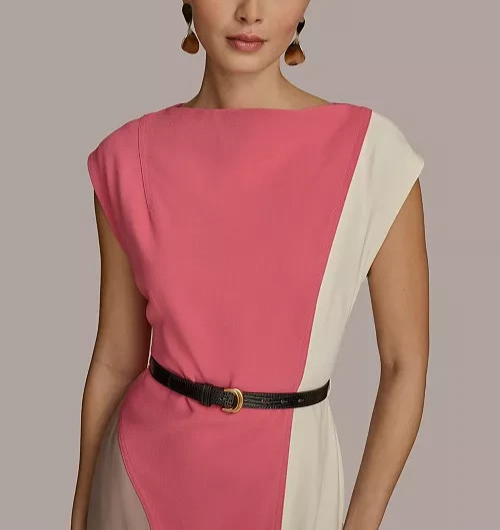 Donna Karan New York Petite Colorblocked Belted Sheath Dress MSRP $159