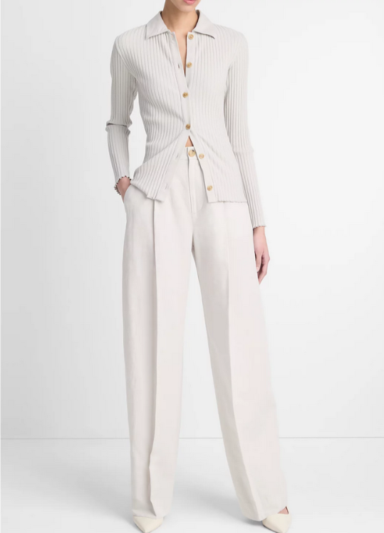 Vince Ribbed Polo Button Front Sweater MSRP $195