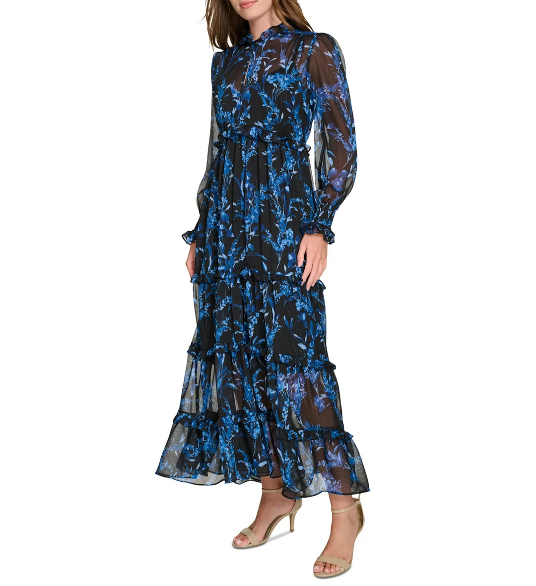 Tommy Hilfiger Women's Provincial Floral Chiffon Ruffled Dress MSRP $159