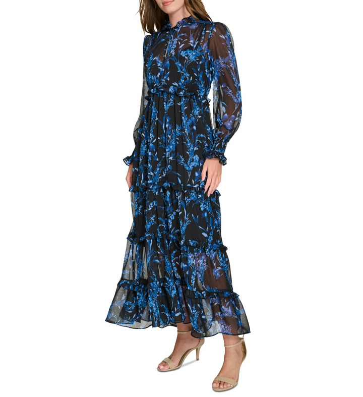Tommy Hilfiger Women's Provincial Floral Chiffon Ruffled Dress MSRP $159