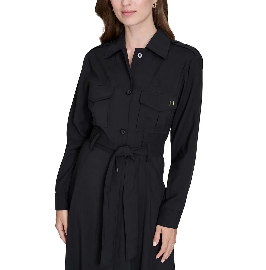 Halston Button-Front Flared Trench Dress MSRP $139