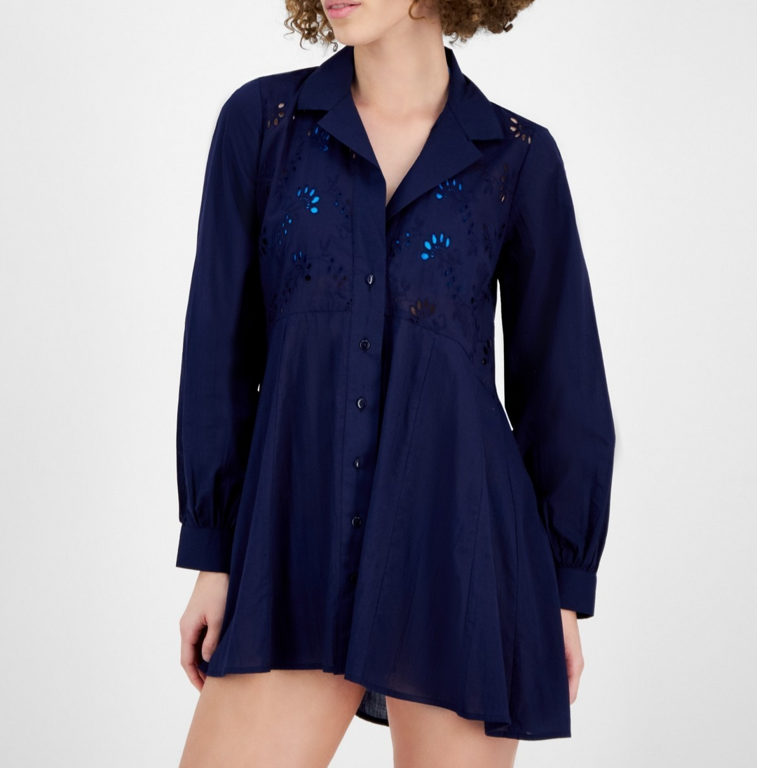 Raviya Women's Eyelet Button-Down Cover-Up MSRP $54