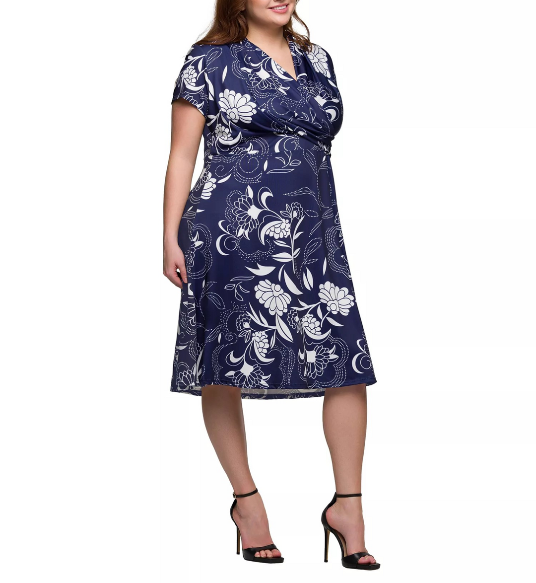 24seven Comfort Apparel Plus Size Print Short Sleeve Wrap Dress MSRP $79