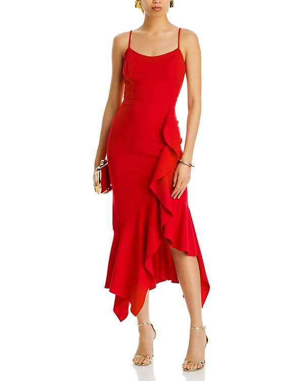 AQUA Scuba Crepe Side Ruffle Dress MSRP $248