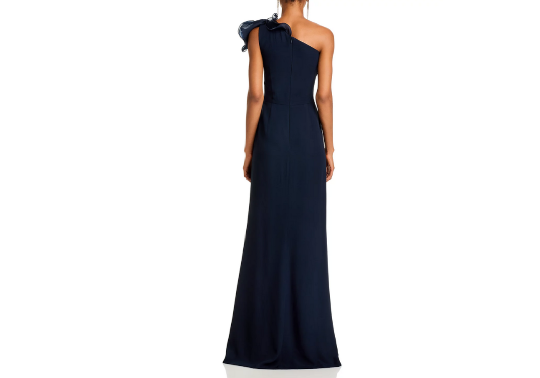 Teri Jon by Rickie Freeman One Shoulder Crepe Column Gown MSRP $970