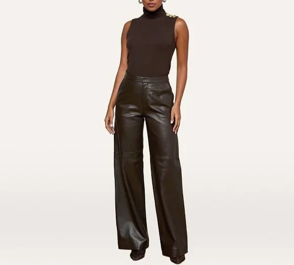 L'Agence Livvy Leather Straight Leg Pants MSRP $1450