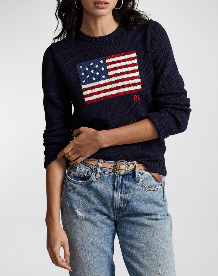 POLO Ralph Lauren Flag Cotton Crewneck Sweater MSRP $398