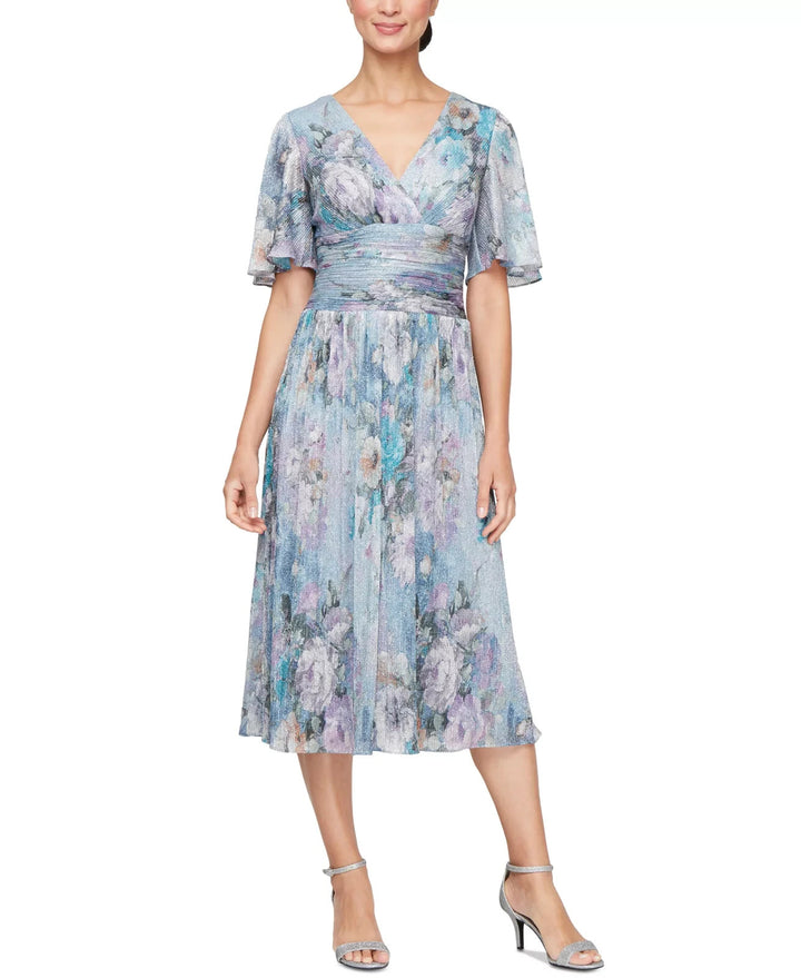 SL Fashions Women's Printed A-Line Metallic Dress MSRP $129