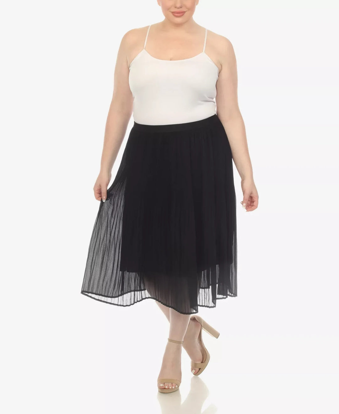 White Mark Plus Size Pleated Chiffon Midi Skirt MSRP $64
