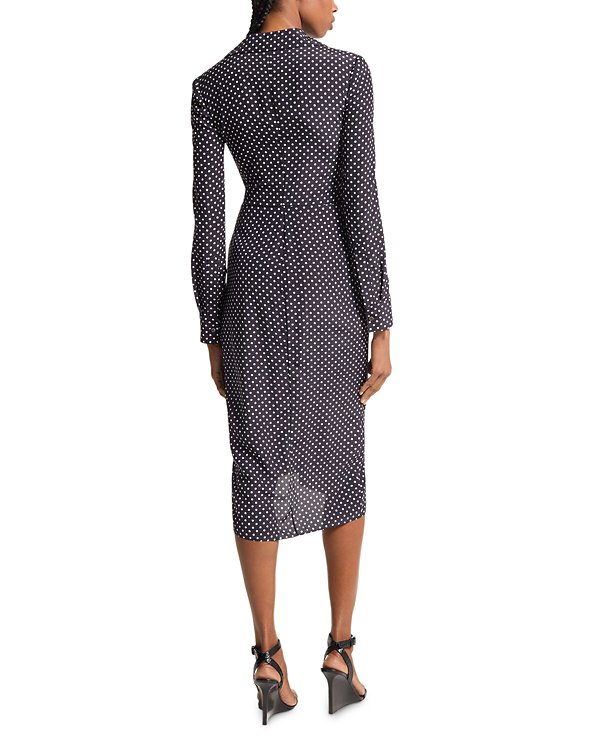 Michael Kors Collection Silk Polka Dot Gathered Midi Dress MSRP $2290
