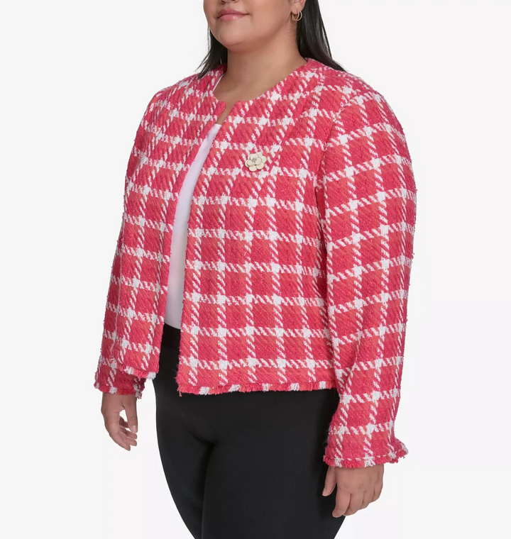 KARL LAGERFELD PARIS Plus Size Open Tweed Short Jacket MSRP $199