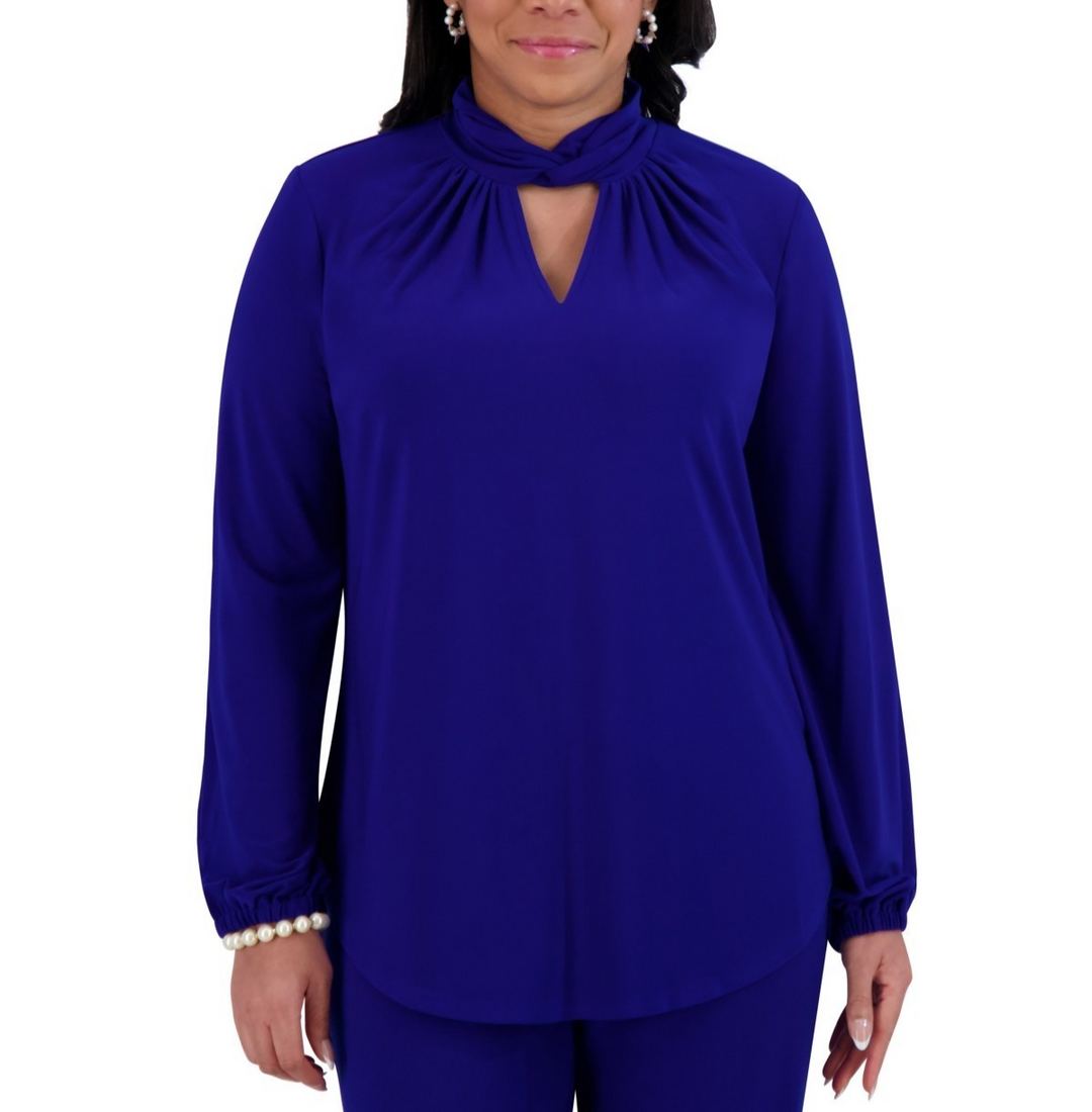 Kasper Women's Twisted Mock Neck Long-Sleeve Top MSRP $69